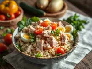 Sałatka z kuskusem i tuńczykiem i jajkiem: pyszny przepis na lunch