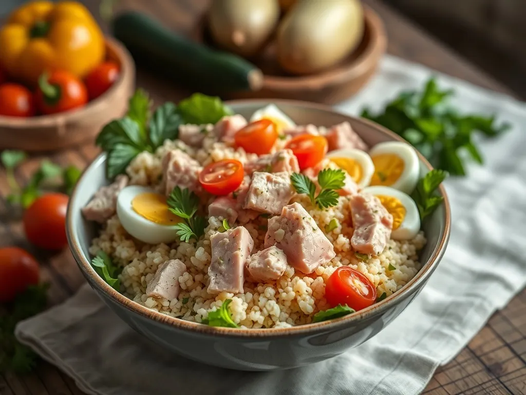 Sałatka z kuskusem i tuńczykiem i jajkiem: pyszny przepis na lunch