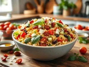 Sałatka z makaronem orzo i suszonymi pomidorami - przepis na każdą okazję