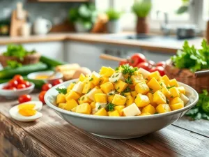 Sałatka z serem żółtym i jajkiem i kukurydzą: przepis na pyszne danie