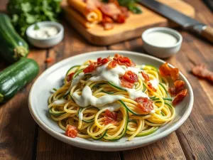 Makaron z cukinią i boczkiem w sosie śmietanowym: prosty przepis krok po kroku