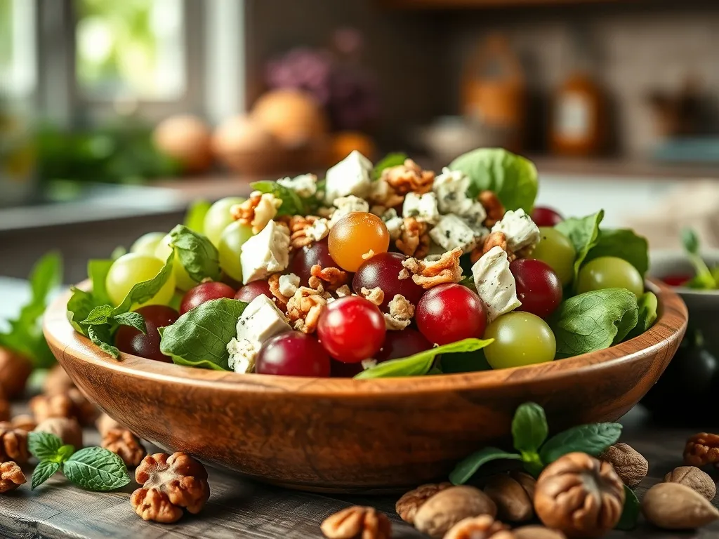 Sałatka z winogronem serem pleśniowym i orzechami: klasyczny przepis