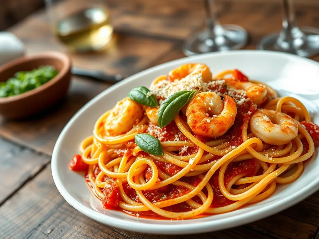 Makaron z krewetkami w sosie pomidorowym: prosty przepis na obiad