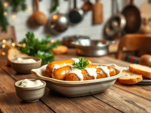 Kiełbasa biała zapiekana w sosie chrzanowym: przepis na świąteczne danie