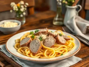 Makaron z polędwiczką wieprzową w sosie śmietanowym: przepis na obiad
